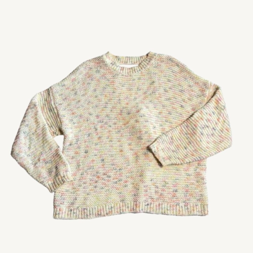 Aerie Off White and Colourful Knit Sweater Open Tie Back Size Medium